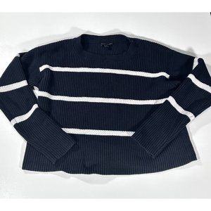 Banana Republic Medium Navy Blue Stripe Knit Nautical Sweater Thick Cotton Crew